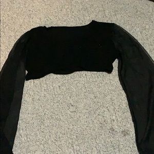 crop top with mesh sleeves
